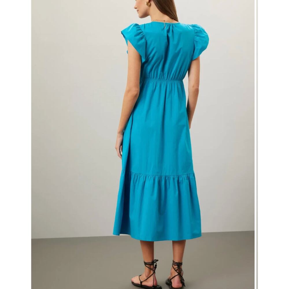 Rails Cerulean Blue Midi Dress SMALL Cottage Tiered Ruffle Cotton Designer $248 - Picture 3 of 11